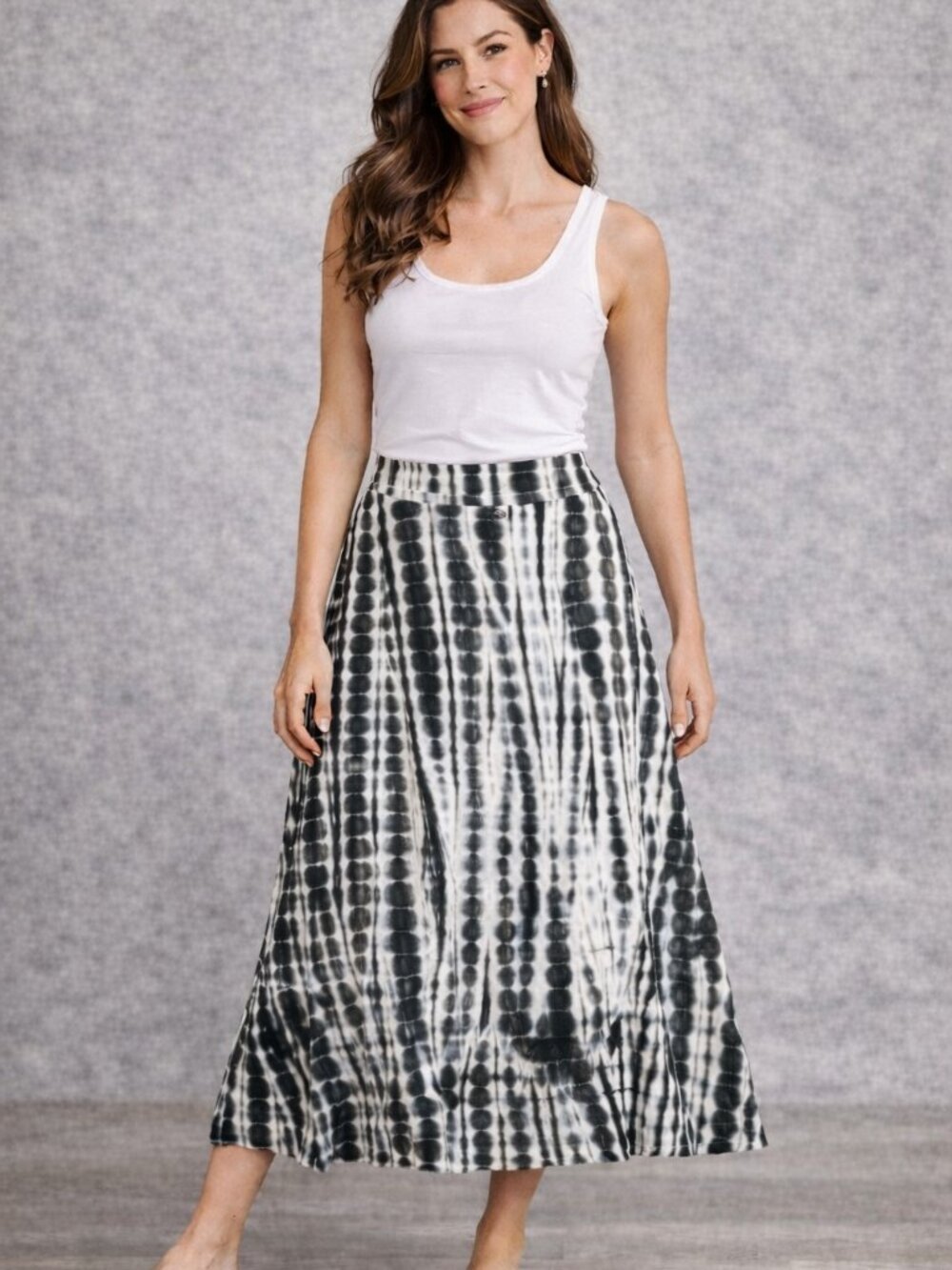 Zen Knits Maxi Skirt Womens 8 Tie Dye Green White Boho Stretch Flowy Womens